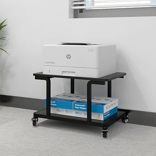 Natwind 2 Tier Laser Printer Stand,24''x20''x15'' Large Printer Table Copier Stand Under Desk,Heavy Duty Rolling Cart with Paper Storage Shelf,Printer Holder on Wheels for Home Office (Black)