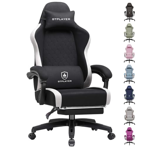 GTPLAYER Gaming Chair, Ergonomic Computer Chair with Footrest and Lumbar Support, High Back Recliner Chair 350lbs, Height Adjustable for Home Office, Black