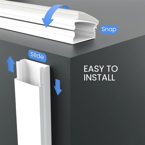 EVEO Cable Hider Wall 306” - Cable Raceway Cord Hider - Wire Covers for Cords on Wall, Cord Cover, Wall Cable Hider, Cable Concealer, Wire Hiders for TV on Wall Management-20X (L16 W0.95 H0.5) - White