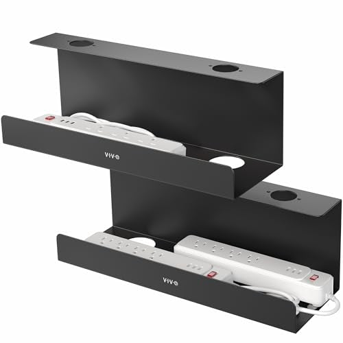 VIVO Under Desk 17 inch Extra Deep Cable Management Trays, Power Strip Holders, Cord Organizers, Wire Tamers for Office and Home, Black, 2 Pack, DESK-AC16-2C