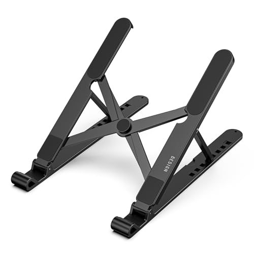BESIGN LS01 Pro Ergonomic Laptop Stand, Plastic Laptop Riser, Portable and Adjustable Notebook Computer Holder Compatible with 10-14" Laptops (Black)