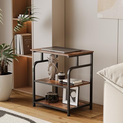 Unionly Large Printer Stand with Adjustable Shelf, 3-Tier Rolling Printer Cart with Wheels, Heavy-Duty Wood Printer Table for Home Office, Heat Press and Laser (Rustic Brown)