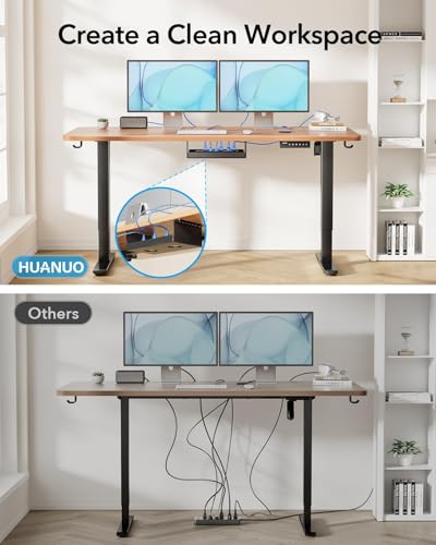 HUANUO Standing Desk Frame with 220lbs Powerful Brushless Motor, Thick T-Shaped Adjustable Desk Legs Made of Automotive-Grade Steel, for Max 75″ x 35″ Desktop, for Home Office, Black Frame Only