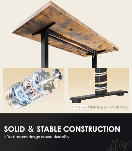 OffiGo 71 Inch Executive Electric Standing Desk, Height Adjustable Desk with Power Outlet & 1.38" Thick 3-Piece Desktop, Sit Stand Computer Desk for Home, Office, Conference Room, Rustic Brown