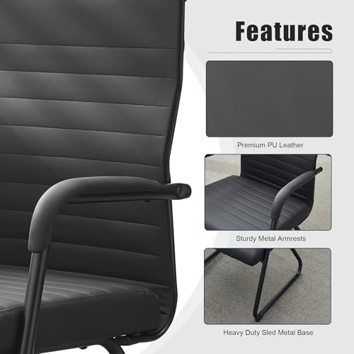 Okeysen Office Guest Chairs Set of 6, Modern Leather Reception Chairs with Mid Back & Sled Base, No-Wheel Desk Chairs for Waiting Room & Conference Room