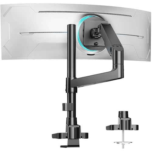 ARES WING Single Monitor Arm Desk Mount for 17-49 Inch Ultrawide Monitors, Heavy Duty Single Monitor Arm Holds 44 lbs, Full Motion Gas Spring Vertical Desk Mount, 75/100 VESA Mount, Black