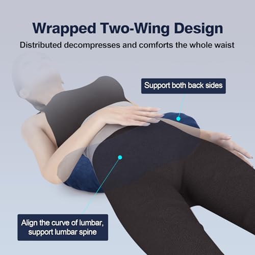 COMFYTHERA Lumbar Support Pillow for Sleeping Memory Foam Lumbar Support Cushion for Lower Back Pain Relief, Back Support Bed Pillow Waist Support (Dark Blue, Large)