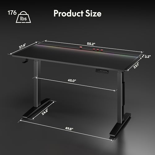 FLEXISPOT Electric RGB Gaming Standing Desk, 55" Dual Motor Height Adjustable Desk with Integrated Cable Management, Ergonomic Sit-Stand Computer Workstation for PC Gamers