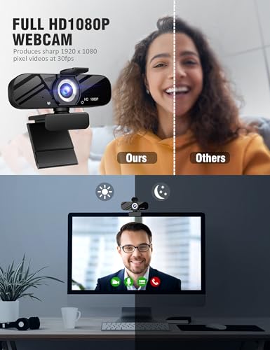 Gowzmnd HD 1080P Webcam with Built-in Microphone and Rotatable Tripod, 1080P Video and Wide Angle Camera, Privacy Cover, for Desktop PC or Laptop Computer （Black）