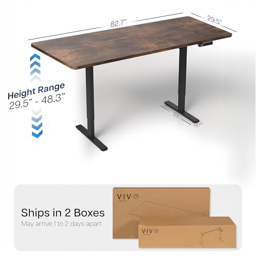 VIVO Electric 83 x 30 inch Standing Desk, Dual Motor Memory Controller Height Adjustment, E2B Series, Rustic Vintage Brown Top Black Frame, DESK-KIT-E2B84-30N