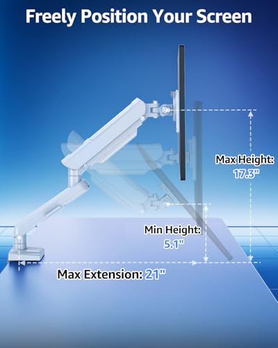 Single Monitor Mount for 32 27 24 22 inch Screen, Monitor Arm Holds 4.4-22 lbs, Monitor Desk Mount, Gaming & Home Office Use, VESA 75x75mm & 100x100mm, Freelift Pro White