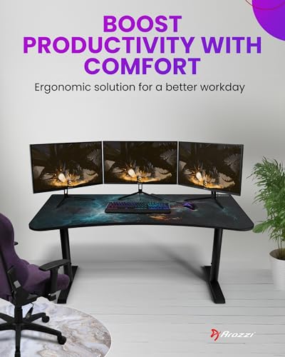 Arozzi Arena Special Edition Ultrawide Curved Gaming and Office Desk with Full Surface Water Resistant Desk Mat Custom Monitor Mount Cable Management Cut Outs - Omega