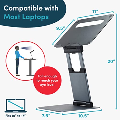 Lifelong Ergonomic Adjustable Laptop Stand for Desk, Extra Tall 20” Height Aluminum Laptop Riser, Portable Foldable Computer Stand, Fits 10-17” Laptops for Office Meetings, Teamwork & Desk Setup
