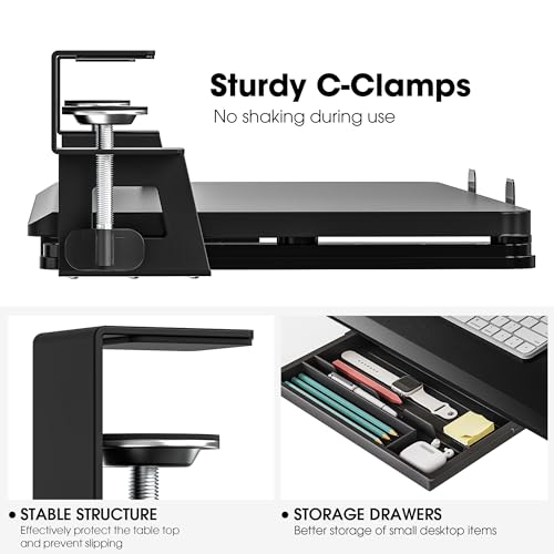 Fenge Keyboard Tray Under Desk, Pull Out Keyboard & Mouse Tray with C Clamp Mount, Sliding Keyboard Holder for Desk, 25.6 x 11.8 inch Large Slide-Out Platform Computer Drawer for Typing, Black