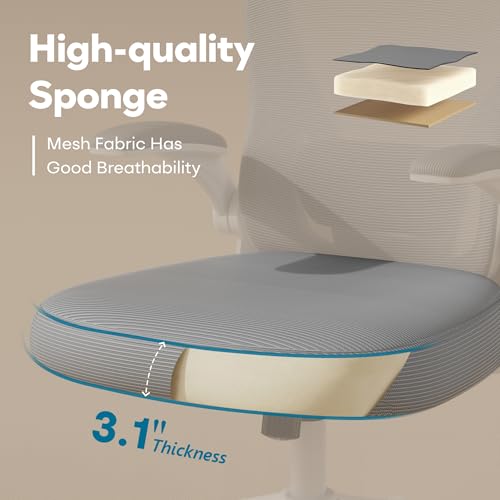 SeekFancy Ergonomic Office Chair M903, Computer Desk Chair with Wheels, High Back Mesh Office Chair with Adjustable Lumbar Support, Headrest, Flip-Up Armrests, White Grey