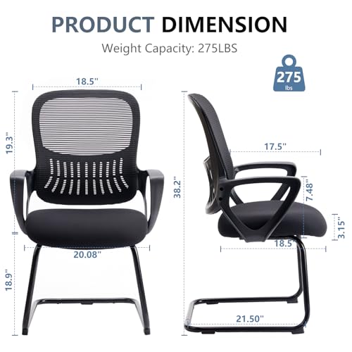 DUMOS Office Desk Chair with Sled Base Set of 6, Ergonomic Executive Mesh Computer Chairs with Lumbar Support for Home Bedroom Waiting Reception Guest Student