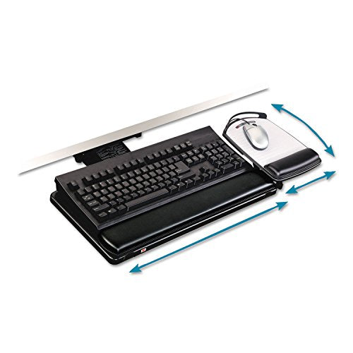3M Keyboard Tray with Adjustable Keyboard and Mouse Platforms, Turn Knob to Adjust Height and Tilt, Swivels and Stores Under Desk, Gel Wrist Rest and Precise Mouse Pad, 17.75" Track, Black (AKT80LE)