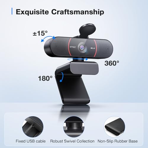 EMEET C960 4K Webcam for PC, 4K UHD CMOS Sensor, PDAF Auto Focus, Dual Omnidirectional Mics, Auto Light Correction, 73° FOV, Plug&Play Webcam w/Privacy Cover, Works w/Zoom/Teams/Skype/Google Meet