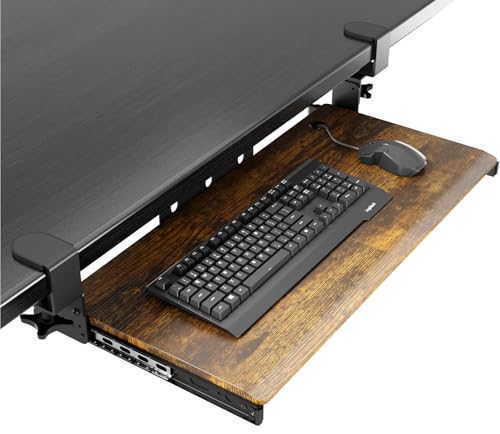 AX WABER Keyboard Tray Under Desk Pull Out with Extra Sturdy C Clamp Mount System, 27.3 (32.5 inch Including Clamps) x 11 Inch Slide-Out Platform Computer Drawer for Typing Vintage AX01WG02