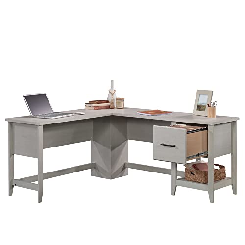 Sauder Summit Station L-Shaped Corner Home Office Desk with Drawer and Open Storage Shelf, in Glacier Oak