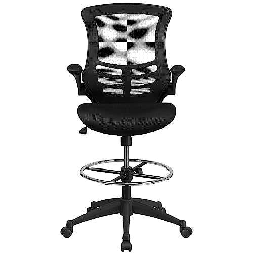 Flash Furniture Kelista Mid-Back Swivel Office Chair with Adjustable Seat Height, Ergonomic Mesh Desk Chair with Flip-Up Armrests, Black