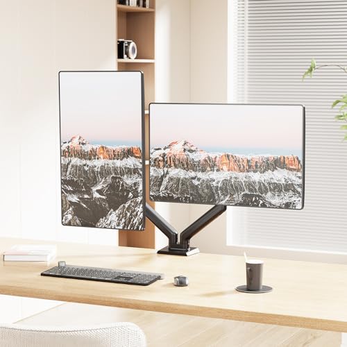 Mount-It! Dual Monitor Mount, Full Motion Spring Arms, Fits 17–32″ Screens up to 19.8 lbs Each, VESA 75x75 & 100x100, Tilt/Swivel/Rotate, Clamp or Grommet Dual Monitor Desk Mount