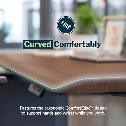 Vari ComfortEdge 80x80 L-Shape Electric Standing Desk – Height Adjustable Sit-Stand VariDesk for Corner Office with Reversible Left/Right Design + Walnut Top/Slate Legs (Ships in 3 Boxes)