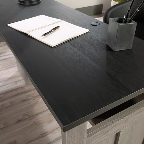 Sauder August Hill L-Shaped Home Office Desk, Farmhouse Corner Desk with File Drawer, Cable Management, Mystic Oak Finish