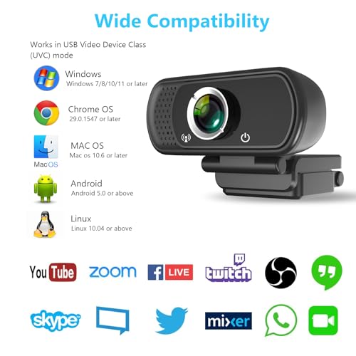 XPCAM Full HD 1080P Webcam with Microphone and Tripod, Pro Streaming Computer Camera with Privacy Cover, Widescreen USB Web Camera for Desktop PC Laptop Mac