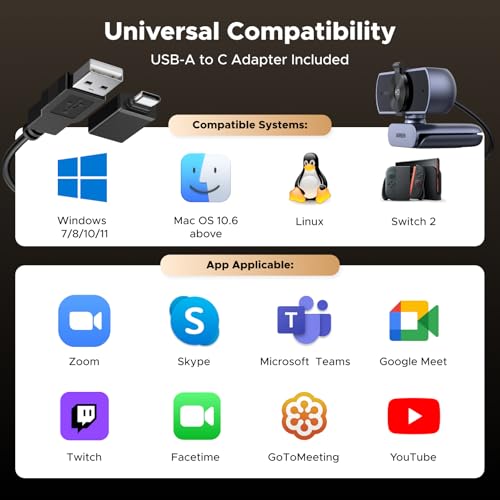 UGREEN 4K Webcam for PC Ultra HD Web Camera with Microphone, Privacy Cover, 70° Fov, PDAF Autofocus, USB A & USB C Adapter, Plug & Play, for Streaming, Conference, Zoom, Switch 2