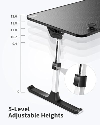 SAIJI Height & Angle Adjustable Laptop Stand for Bed, Lap Desk Bed Tray Table, Light Weight Foldable Portable Laptop Table for Couch Sofa Chair Floor Desk for Adults, Kids (52*30cm Black)