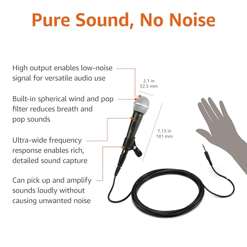 Amazon Basics Dynamic Vocal Microphone with Cable for Podcasting, Recording, Broadcasting, Live Performance, Karaoke, Cardioid Pattern