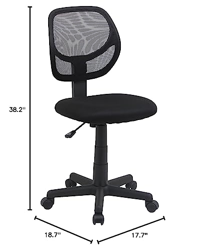 Amazon Basics Low Back Office Chair, Breathable Mesh, Height Adjustable, Padded Seat, Rolling Wheels, Swivel, Back Support, Sturdy, 21.25" D x 22.5" W x 38" H, Black