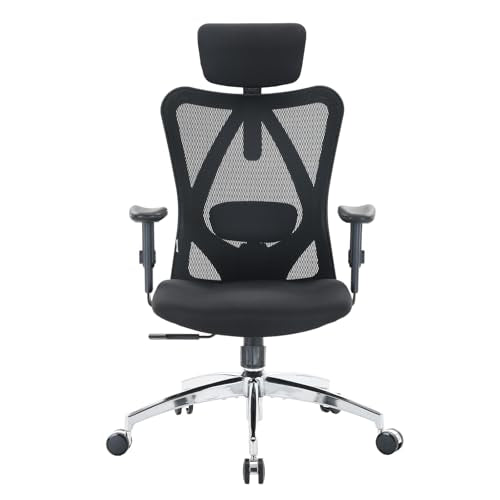 SIHOO M18 Ergonomic Office Chair, High Back Mesh Desk Chair with Adjustable Headrest & Lumbar Support, 330lbs Capacity Computer Chair with 2D Armrests & Wide Cushion, Tilt Lock, for Home Office-Black