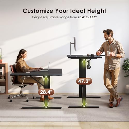 OffiGo Electric L Shaped Standing Desk, 55 Inches Height Adjustable Table, Reversiable Corner Stand Up Desk, Lifting Computer Table for Home Office, Computer Workstation, Carbon Fiber Black
