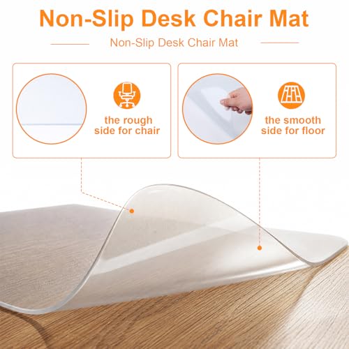 Chair Mat for Hardwood Floor, 35.5" x 47.5" Clear Office Chair Mat for Hardwood Floors with Lip, Desk Chair Mat for Rolling Chair, Smooth Rolling Desk Chair Mat, Easy-Clean Floor Protector