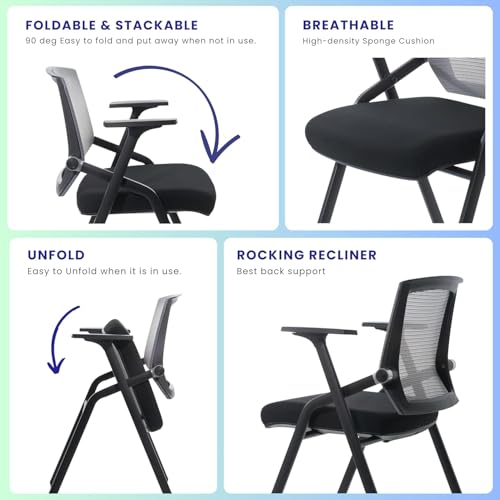 BLANEDUO, 2 Pack Stackable Conference Room Chairs with Paddle Folding Office Foldable Desk Chair Mesh Back and Arms for Conference Meeting Guest Reception Home Office Training Room Chair Black