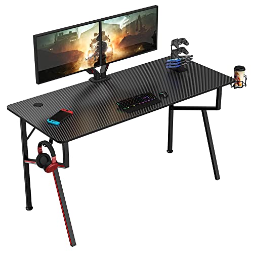 EUREKA ERGONOMIC Gaming Desk 55 inch, Controller Stand, Cup Holder, Headphone Hook, Mouse Pad, Black