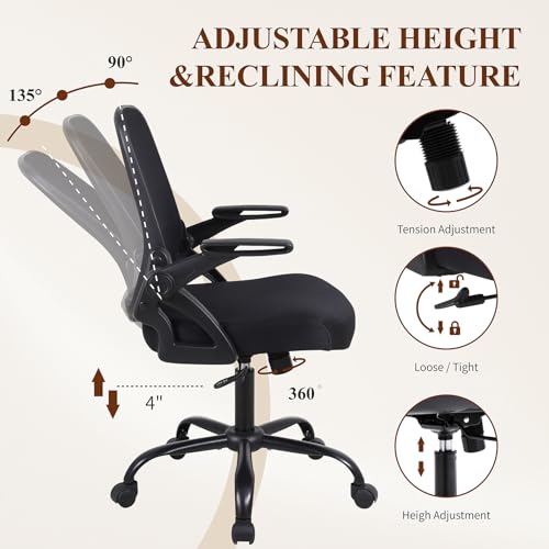 Nusetx Home Office Computer Desk Chair, Adjustable Height Mesh Ergonomic Rolling Task Chair with Wheels, Thick Cushion, Flip-up Armrests, and 360-Degree Swivel, Lumbar Support, Black, 10 Pack