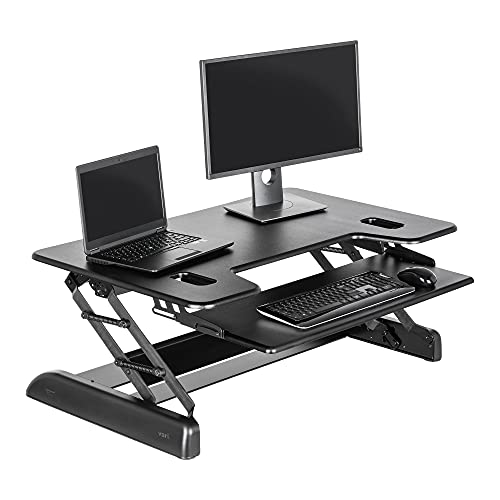 Vari Varidesk Tall 40 Standing Desk Converter for Users Up to 6'6" - Fits Dual Monitors (40" Wide) + Keyboard (28" Deep), 9 Height Settings (4¾" to 23"), Supports 35lbs – Delivers Assembled (Black)