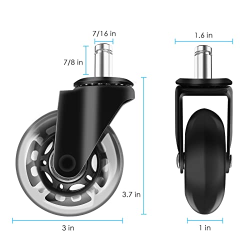 Computer Chair Wheels - 3" Heavy Duty Caster Wheels(2200lbs),Mute Rolling Desk Chair Wheels Replacement (Set of 5)-Rubber Office Chair Wheels for Carpet, Wood Floors,Hardwood Floors