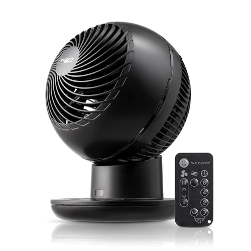 IRIS USA WOOZOO Air Circulator Fan with Remote, Oscillating Table Fan, 8 Speeds, 82ft Max Air Distance, 65° Tilt, Ultra Quiet DC Motor, Small Desk Fan for Bedroom, Office, Dorm, Black