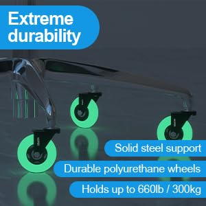 HOPES Office Chair Wheels Replacement Set of 5 – Heavy Duty Rubber Casters, Smooth & Quiet Rolling for Hardwood Floors and Carpet, Universal Stem, No Floor Mat Needed (Glow Green, 2inch-660lbs)