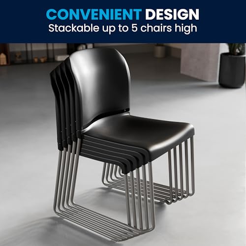 Flash Furniture Hercules Series Contoured Stacking Chairs for Waiting Rooms and Offices, Ergonomic Lobby Chairs with Curved Back, Set of 5, Black