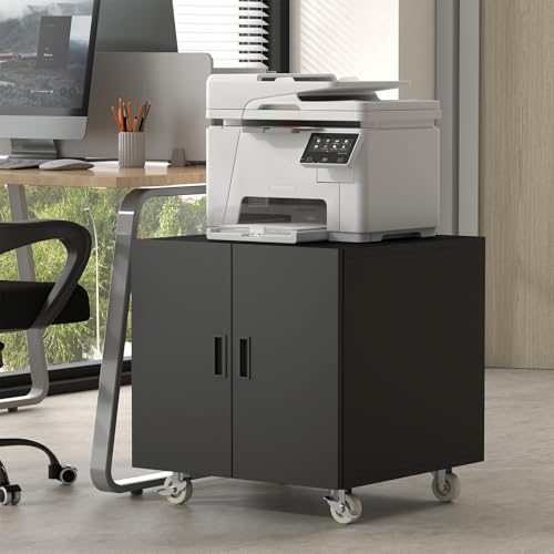 STEELIST Printer Stand with Storage, Metal Printer Table for Home Office, Heavy Duty Printer Stand with Shelf, Large Table with Wheels for Printers, Mobile Cabinet for Workplace, Fits Fax, Scanner