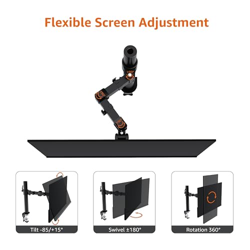 Amazon Basics Single Computer Monitor Stand with Cable Management, Height Adjustable VESA Desk Arm Mount, Fully Adjustable Tilt and Rotation, Steel, Black, Fits 13-30" Screens