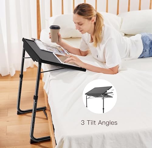HUANUO Adjustable TV Tray Table - TV Dinner Tray on Bed & Sofa, Comfortable Folding Table with 6 Height & 3 Tilt Angle Adjustments (Black)