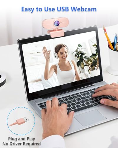 Webcam for PC&1080P HD Web Cam,Webcam with Microphone,Stand for PC/MAC/Laptop/Desktop,Wide Angle Web Cameras for YouTube,Skype,Zoom,Xbox One,Video Calling,Studying Pink