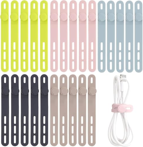 Oligei 25 Pcs Silicone Cable Ties, Cable Ties Reusable, High Elasticity Cord Wraps for Electrical Cords, Cord Organizer for Earphone, Phone Charger(Colorful)