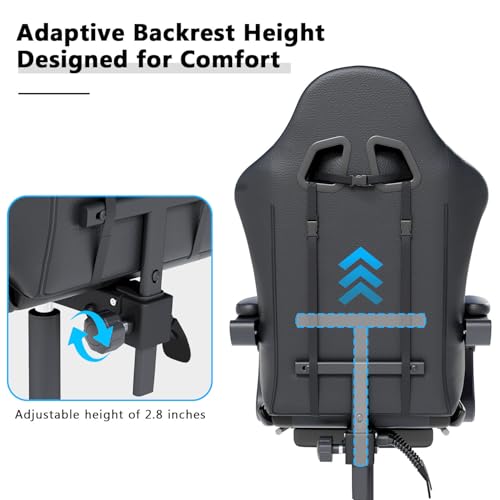 OS MOTOR Gaming Chair with Headrest and Lumbar Support, Ergonomic High Back Office Chair, Racing Style Executive Computer Desk Chair, Leather Adjustable Swivel Task Chair for Home Office (Black)